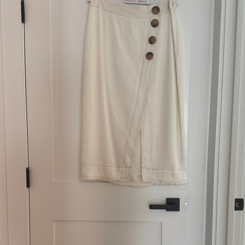 Maeve Cream Midi Skirt with Button Accents